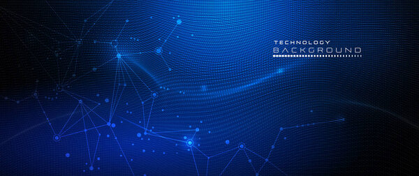 Vector illustration molecule,Connected lines with dots,technology on blue background. Abstract internet network connection design for web site.Digital data,communication,science and futuristic concept