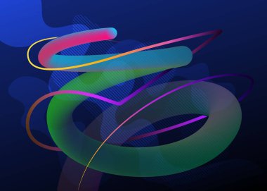 Düzen, afiş, poster, şablon ve el ilanı için asgari üç boyutlu şekil sıvısı ve sıvı gradyan renkli arkaplan. Vektör modern grafik renk tasarımı, gelecekçi trend dinamik desen elementleri