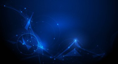 Vektör çizim molekül, nokta ile bağlantılı çizgilerin, teknoloji mavi zemin üzerine. İnternet ağ bağlantısı tasarım web sitesi için soyut. Dijital veri, iletişim, bilim ve fütüristik konsept