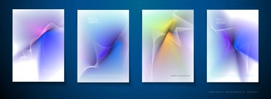 Beyaz arkaplanda soyut dalgalanma, dalga, çizgi ve bulanık gradyan örgüsü vektör kümesi. A-4 boyutunda dinamik minimal dalga çizgisi kompozisyon tasarımı, broşür, poster, afiş düzeni