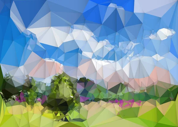 Ilustração Imagem Abstrata Paisagem Com Árvores Nuvens Céu Azul Design — Vetor de Stock