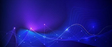 Vektör çizim molekül, nokta ile bağlantılı çizgilerin, teknoloji mavi zemin üzerine. İnternet ağ bağlantısı tasarım web sitesi için soyut. Dijital veri, iletişim, bilim ve fütüristik konsept