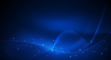 Vektör çizim molekül, nokta ile bağlantılı çizgilerin, teknoloji mavi zemin üzerine. İnternet ağ bağlantısı tasarım web sitesi için soyut. Dijital veri, iletişim, bilim ve fütüristik konsept