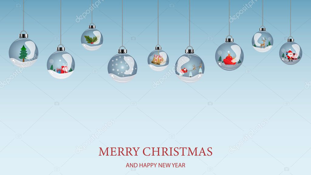 Christmas celebrations with christmas ornament hanging on blue background