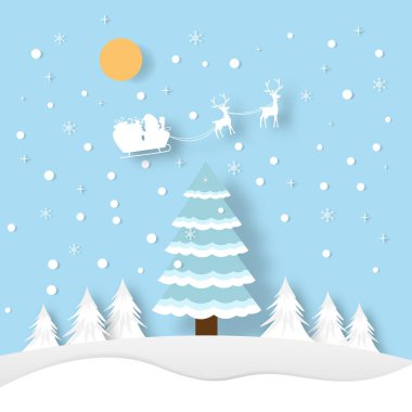 Mutlu Noeller, Noel ağacı ve Noel Baba, kağıt kesim stili.