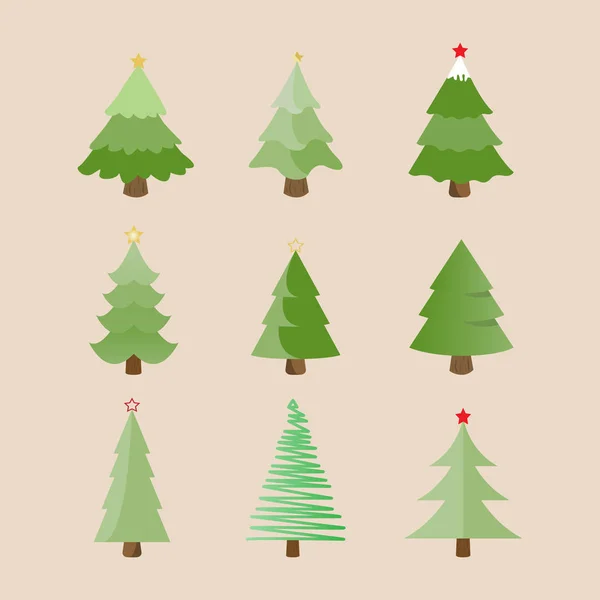 Gyűjteménye karácsonyfa, modern lapos design. — Stock Vector