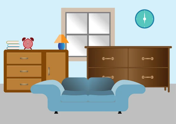 Interior Living Room Design Cozy Room Sofa Cabinet Decor Accessories — ストックベクタ