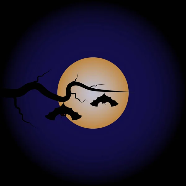 Chauve-souris accrochée sur le rameau avec pleine lune illustration vectorielle — Image vectorielle