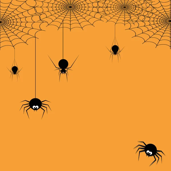 Happy Halloween spider web and spiders for greeting card. — Stock Vector