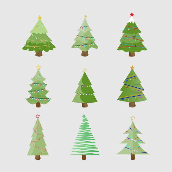 Colección de árbol de Navidad, diseño plano moderno . — Vector de stock