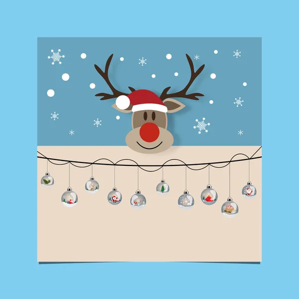 Noel arkaplanı, tabelası olan ren geyiği ve bedava metin alanı olan Noel süsü..