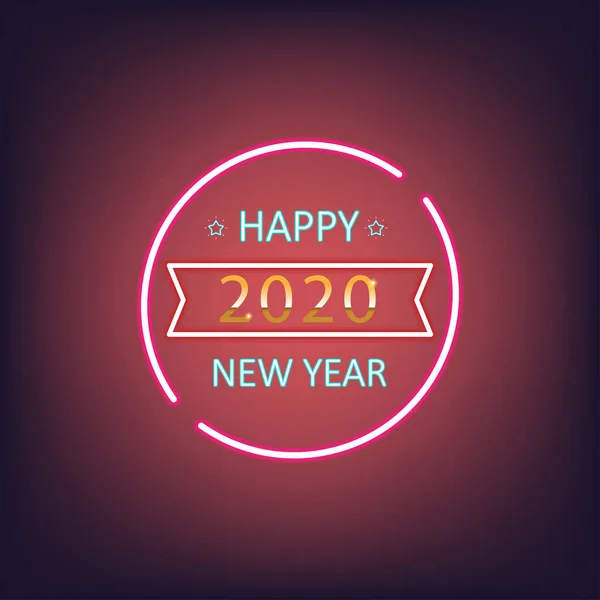 Felice anno nuovo 2020 splendente sfondo luce al neon . — Vettoriale Stock