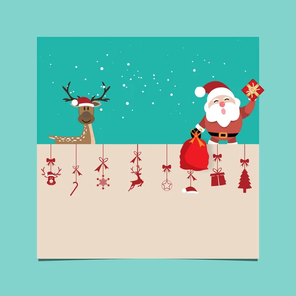 Karácsonyi háttér, Mikulás és rénszarvas táblával és karácsonyi dísz szabad szöveges hely. — Stock Vector