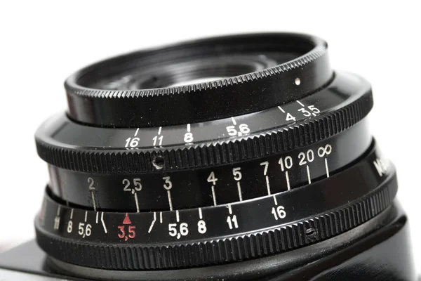 Close-up van oude filmcamera lens. — Stockfoto