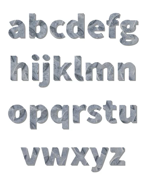 Anglická abeceda s kovovou texturou na bílém pozadí — Stock fotografie