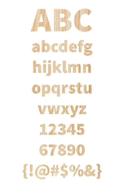 Alfabeto y puntuación con textura de madera sobre fondo blanco . —  Fotos de Stock