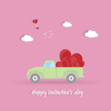 Happy valentines day, Pickup with a heart in valentines background vector