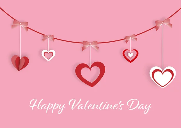 Coeur pour la Saint Valentin fond de carte de voeux, Coeur suspendu isolé sur fond rose . — Image vectorielle