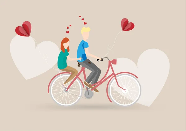 Šťastný Valentýn se šťastným párem je jízda na kole na valentýnském pozadí. 14 únor. — Stockový vektor