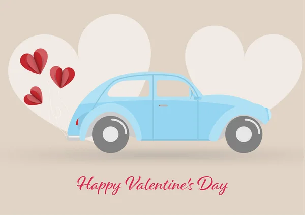 Šťastný Valentýn, Auto se srdcem na Valentýna pozadí. — Stockový vektor