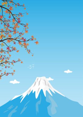 Fuji Dağı, Japonya 'nın ünlü akçaağaç yaprağı çizimi.