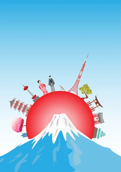 Seyahat Kartpostalı Japonya Nın Tur Reklamları Vektör Illüstrasyonu — Stok Vektör