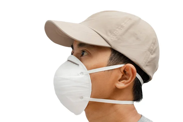 Close Young Male Wearing Protective Face Mask White Background — Stock Photo, Image