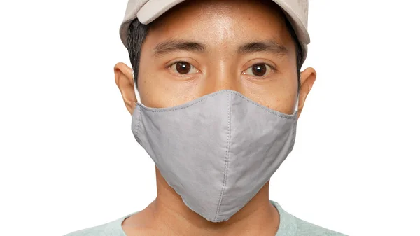 Close Young Male Wearing Protective Face Mask White Background Caminhos — Fotografia de Stock