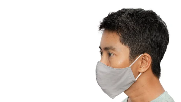 Close Young Male Wearing Protective Face Mask White Background — Stock Photo, Image
