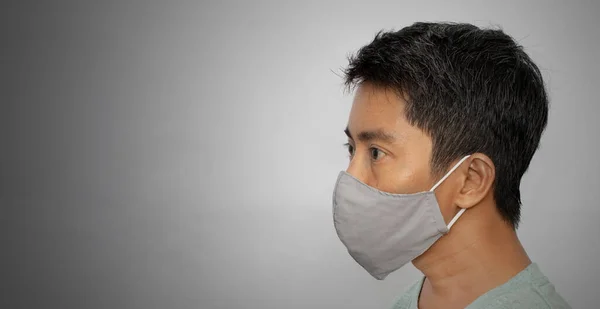 Close Young Male Wearing Protective Face Mask Dark Background — Stock Photo, Image