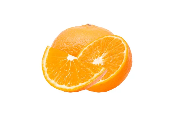 Frische Orangenfrüchte Und Orangenscheiben Isoliert Auf Weißem Hintergrund Schneidepfade — Stockfoto