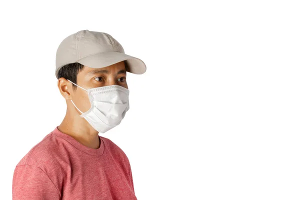 Close Young Male Wearing Protective Face Mask White Background Clipping — Stock Photo, Image