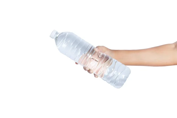 Bottiglia Acqua Tenuta Mano Isolata Sfondo Bianco Percorsi Ritaglio — Foto Stock