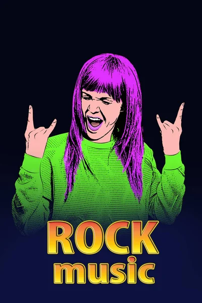 Rock Tarzı Kız Müzikle Dans Ediyor Rock Müzik Metni — Stok fotoğraf