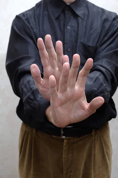 Homem Dizer Para Parares Não Com Gesto Das Mãos Abertas — Fotografia de Stock