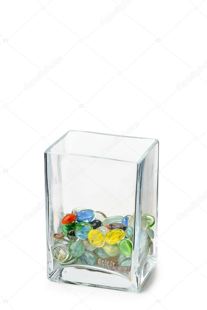 Parallelepipedic Crystal Vase Full of Glass Beads