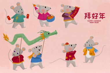 Fare yılı sevimli karakterler.