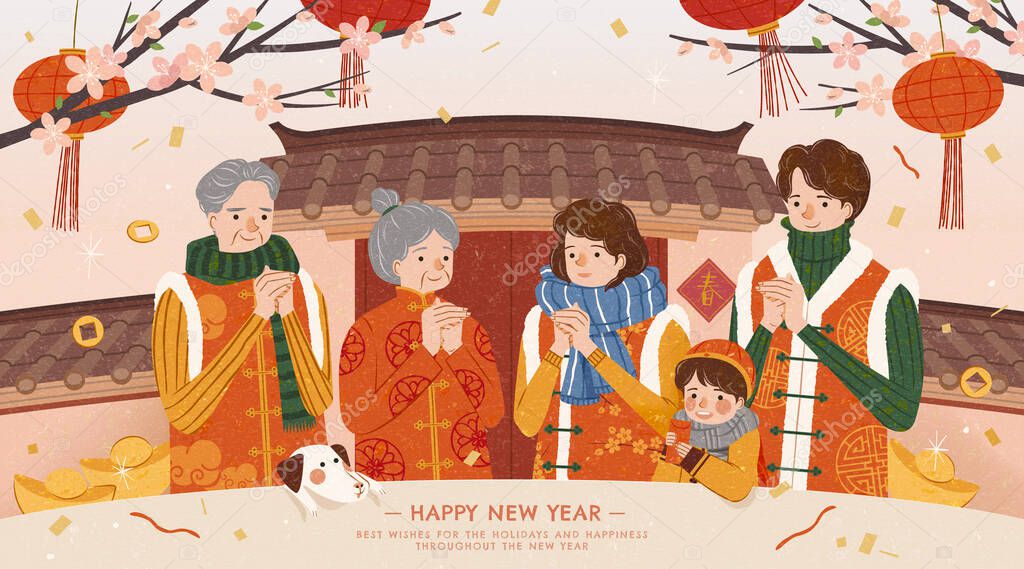 Family give new year's greeting