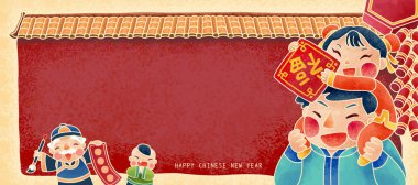 Happy new year red wall template clipart
