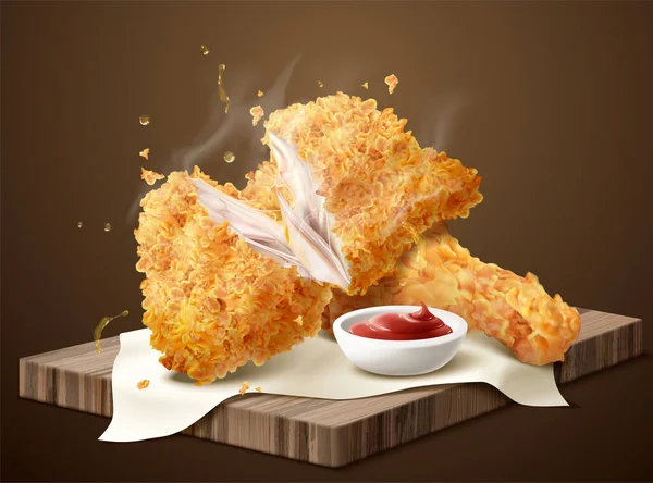 酥脆的烧鸡和蘸汁 — 图库矢量图片