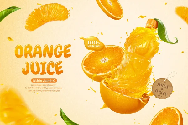 Orange bottle juice ads — Stock Vector