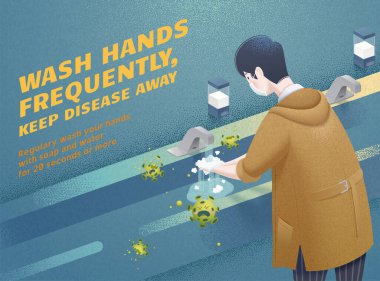 Adam virüsle savaşmak için sık sık ellerini yıkıyor.