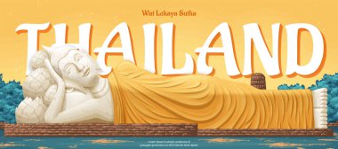 Tayland Wat Lokaya Sutha tarihi çizim, seyahat kavramı