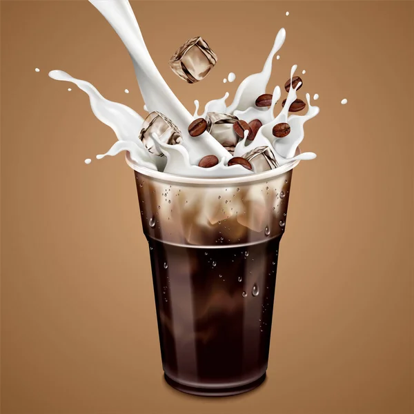 Latte Froide Isolée Avec Lait Versé Dans Une Tasse Emporter — Image vectorielle