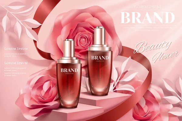 Üç boyutlu resimli romantik kağıt gül süslemeli damlacık şişesi reklamları.