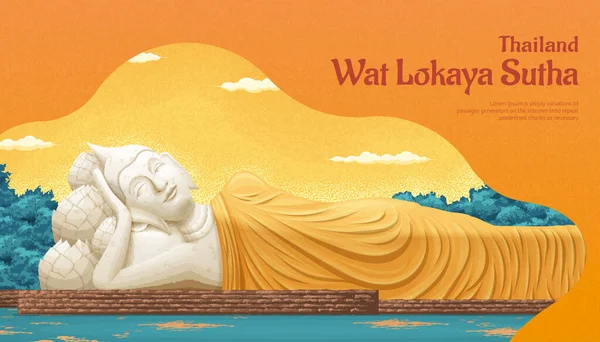 Thailandia Wat Lokaya Sutha Punto Riferimento Illustrazione Modello Concetto Viaggio — Vettoriale Stock