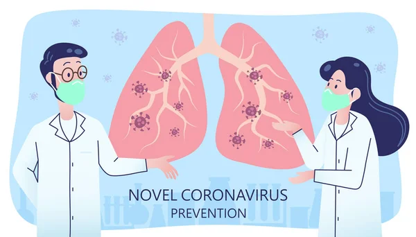 Médecin Montrant Des Poumons Affectés Par Covid Illustration Inspection Système — Image vectorielle