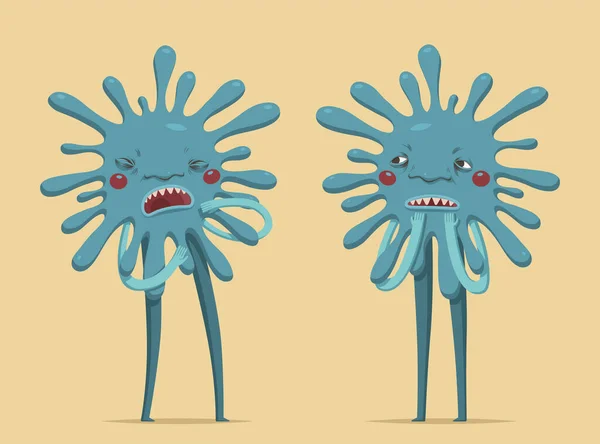 Conjunto Coronavirus Estilo Dibujos Animados Elementos Utilizados Como Virus Gérmenes — Vector de stock