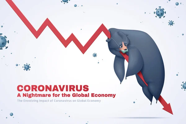 Mondiale Aandelen Ondergedompeld Een Berenmarkt Midden Van Coronavirus Uitbraak Cartoon — Stockvector
