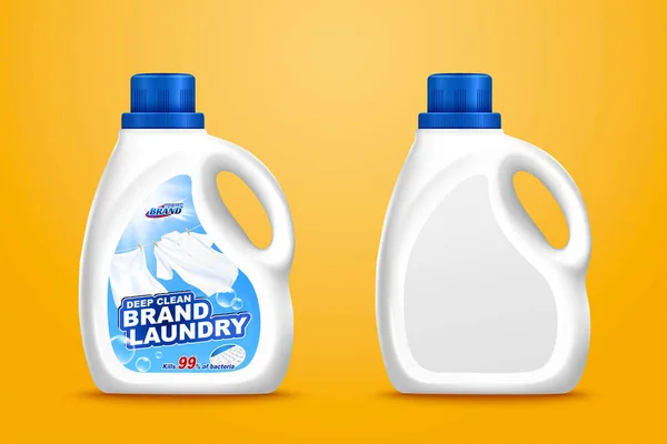 Illustration Waschmittelflaschen Attrappe Auf Chromgelbem Hintergrund Eines Mit Etikettendesign — Stockvektor